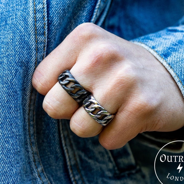 Mens Chain Rings | 8mm Chain Ring | Stackable Rings | Rings For Men And Woman | Black Rings | Silver Rings | Jewellery | Curb Ring | Gifts
