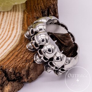 Multiple Skull Face Band Ring | Skull Gothic Jewellery | Skull Head Ring | Stackable Band Rings | Statement Ring | Quality Rings By Outrage