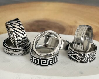 Band Ring | Greek pattern Band Ring | Steel Mens and Womans Rings | Stainless Animal Ring Jewelry | Unisex Ring Mens Womens Jewellery