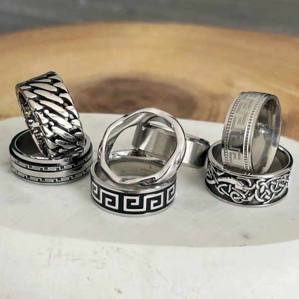 Band Ring | Greek pattern Band Ring | Steel Mens and Womans Rings | Stainless Animal Ring Jewelry | Unisex Ring Mens Womens Jewellery