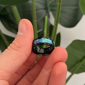 Zwarte abalone bandring Grieks patroon Bandring Heren en damesringen Roestvrij stalen ring sieraden Unisex ring heren dames sieraden afbeelding 1