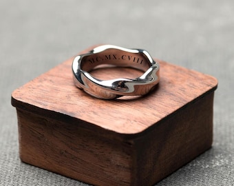 Silver 6MM Wavy Ring, Personalised Wavy Band Ring for Men and Women, Custom Rings, Date Initials Name Ring, Wedding Band, Pinky Ring, Gifts