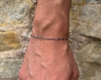Silver Thin Paper Clip Chain Unisex Bracelet, Minimalistic Thin Man And Womans Chain Bracelets By Outrage London.