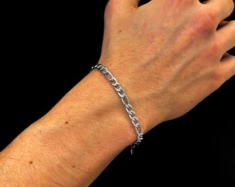 Mans Silver 5mm Figaro Chain Bracelet, Modern Silver Statement Bracelets For Man, Woman, Unisex, Chain Link Bracelets By Outrage London