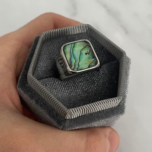 Abalone Signet Ring | Shell Ring | Statement Rings | Stainless Steel Ring Jewelry | Unisex Mens Womens Jewellery | Sea Rings | Mens ring