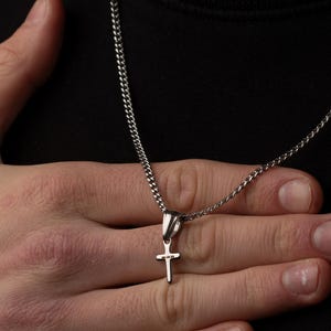Personalised Small Cross necklace, Silver gold Curb Chain, Mens, Womans, Unisex Christian Gift Baptism Catholic Custom Engraved Pendant
