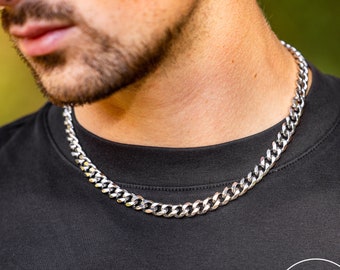 Silver 8mm Curb Chain | 18 Inch Thick Necklace Chain | Choker Curb 8mm | Stainless Steel Mens Silver | Chunky Chains Womans | Man