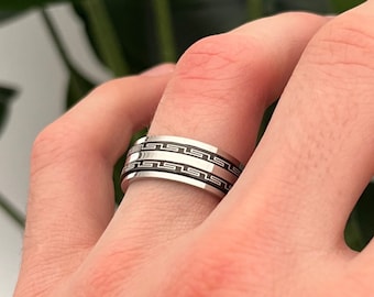 Greek Pattern Ring | Spinner Band Ring | Mens and Womans Rings | Stainless Steel Ring Jewelry | Unisex Ring Mens Womens Jewellery
