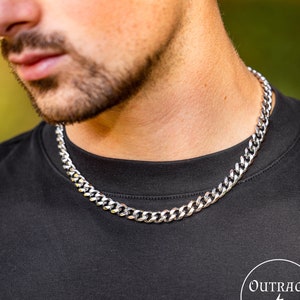 Silver 8mm Curb Chain | 18 Inch Thick Necklace Chain | Choker Curb 8mm | Stainless Steel Mens Silver | Chunky Chains Womans | Man
