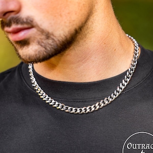 Silver 8mm Curb Chain | 18 Inch Thick Necklace Chain | Choker Curb 8mm | Stainless Steel Mens Silver | Chunky Chains Womans | Man