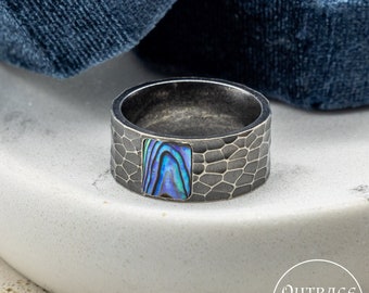 Mens Band Ring | Genuine Abalone Shell Band Ring | Rings For men and Woman | Silver, Black And Charcoal Rings | Shell Rings | Womans Rings