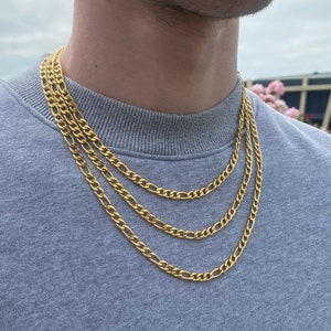 Mens Chain Gold Figaro Chain Necklace Gold Chains for men Stainless Steel Chains 5mm Figaro 18 / 20 / 22 Chain image 3