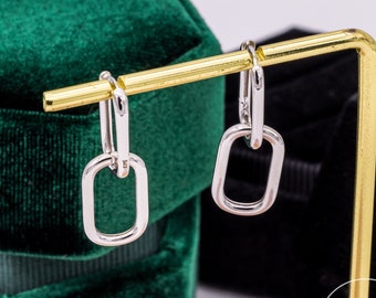 Sterling Silver Link Chain Earrings, Paperclip Earrings, Statement Link Earrings, Cable Link Earrings, Minimalist Earrings, Double Earring