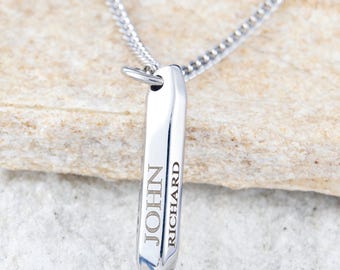 Engraved Silver Name Pendant, Customised Necklace, Mens Silver Necklace Pendant, Meaningful Gift Ideas, Initials Date Name Message Pendant