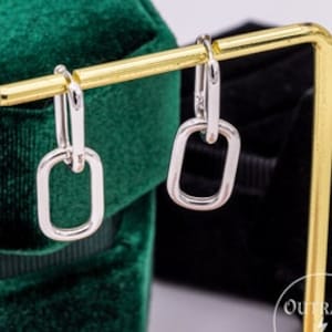 Sterling Silver Link Chain Earrings, Paperclip Earrings, Statement Link Earrings, Cable Link Earrings, Minimalist Earrings, Double Earring image 1