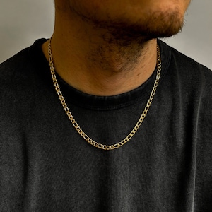 18k Gold Mens 5mm Figaro Necklace Chain, Womans, Mans, Unisex Pendant necklaces Stacker, Personalised 18k Gold Figaro Link Chain Necklaces