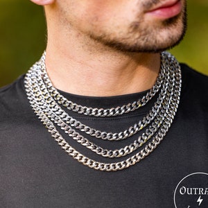 Catena barbazzale in argento da 8 mm / Collana a catena spessa 18 pollici / Girocollo Curb 8 mm / Acciaio inossidabile da uomo Argento / Catene robuste da donna / uomo immagine 3