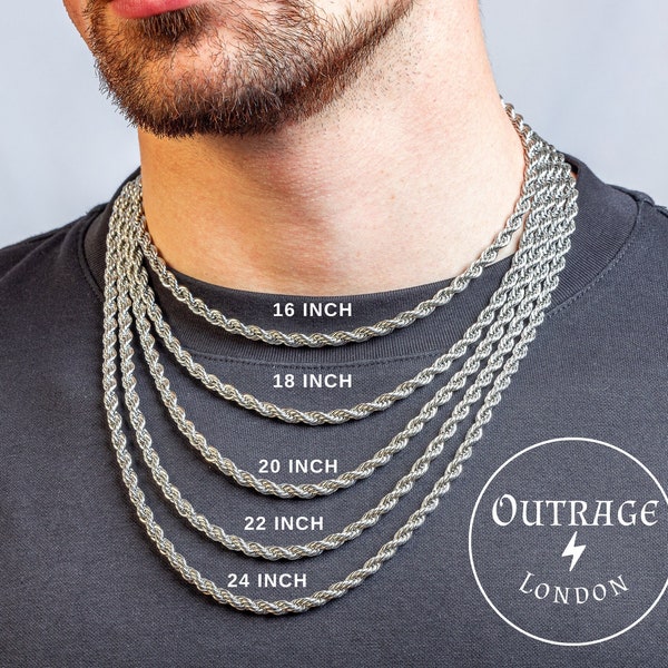 Silver 5mm Rope Chain, Chunky Necklace Mens And Womans Unisex Chains, Stainless Steel Silver Chains For Men, Rope Link Chain, Gifts