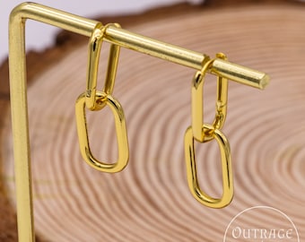 18K Gold Link Chain Earrings, Paperclip Earrings, Statement Link Earrings, Cable Link Earrings, Minimalist Earrings, Double Earring, gifts