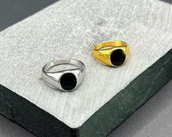 Heren Onyx Ringen | Zilveren Onyx Ring | Gouden Onyx Ring | Minimalistische zegelringen | Zilveren en gouden ringen | Ring Black Face | Vrouwen Ringen
