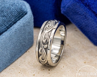 Viking Steel Plant Band Ring Silver Man womans Ring Style Ring Unique Mens Unisex Silver Ring Jewelry Jewellery Skinny Chunky Rings Gifts