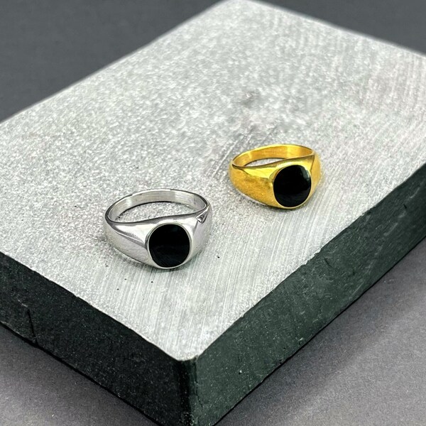 Mens Onyx Rings | Silver Onyx Ring | Gold Onyx Ring | Minimalistic Signet Rings | Silver And gold Rings | Ring Black Face | Womans Rings