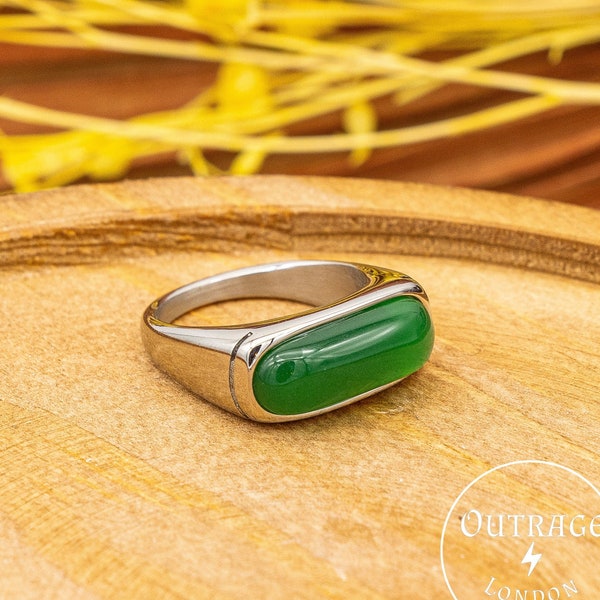 Green Chalcedony Gemstone Stone Rings For Men Women, Luxury Fashion Jewelry, Signet Statement Ring, Stackable Rings Gifts Ideas