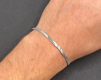 Mens Silver Flat Snake Bracelet, Thin 5MM Stackable Bracelets- Unisex Jewellery- Women's Minimalist Bracelets- Snake Chain Jewlery- Hip Hop