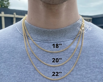 Mens Chain Gold 3mm Curb Chain Necklace Gold Customisable Chains for Men Personalised 18K Gold Chains 3mm Curb Chain 18 20 22