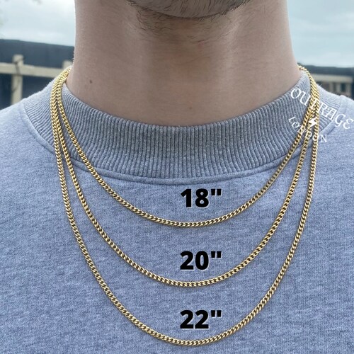 Mens Chain Gold 3mm Curb Chain Necklace 
