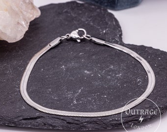 Flat Silver 5mm Snake Bracelet | Man Woman Bracelet | Snake Chain Link Bracelet | Mens Girls Jewellery Jewlery | Hip Hop | Gifts Ideas Him