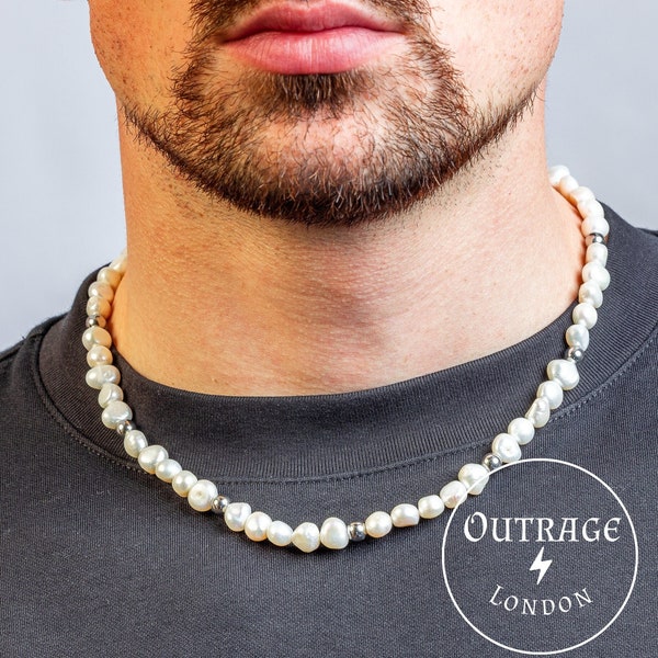 Véritable chaîne de collier de perles d'eau douce de 18 pouces faites main, colliers de perles d'or et d'argent, perles rondes légèrement irrégulières, unisexe, homme, femme