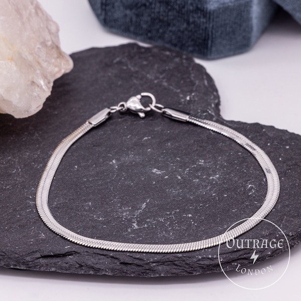 Flat Silver 5mm Snake Bracelet | Man Woman Bracelet | Snake Chain Link Bracelet | Mens Girls Jewellery Jewlery | Hip Hop | Gifts Ideas Him