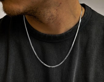 925 Sterling Silver 3mm Mens Curb Link Necklace Chain, Mens, Womans, Unisex Minimal Pendant Chains, Silver Necklace Chains In 925 Silver