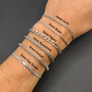 Pulsera de plata para hombre / cadena de bordillo / cadena de fígaro / cadena de cuerda / cadena bizantina / pulsera de cola de zorra / pulsera de serpiente / pulseras de cadena para hombre 5mm Foxtail