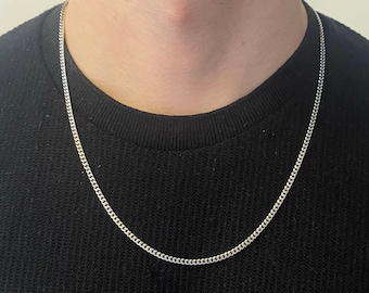 Mens Silver Necklace Chain | Choker Curb Curb 3mm Stainless Steel Necklace For Men | jewellery | jewlery | womans | curb chain Gift