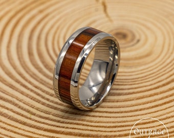 SIlver Holzring für Männer und Frauen | Edelstahl Bandringe | Mann Ringe | Mädchenringe | Stapelbare Ringe | Statement Ringe | Schmuck