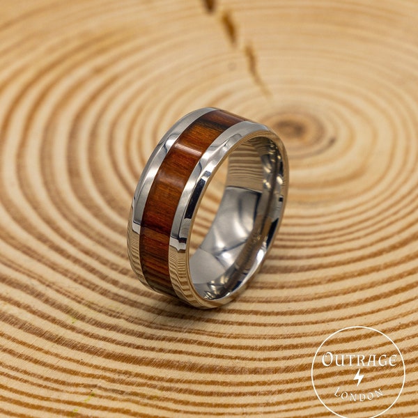 Bague en bois en argent pour homme et femme | Bagues en acier inoxydable | Bagues Homme | Bagues fille | Anneaux empilables | Bagues tendance | Bijoux