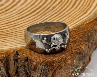 Bague de bande de crâne en argent pour hommes et femmes | Punk Rings | Anneaux gothiques | Anneaux Silver Band | Anneaux empilables | Girls Man Ring | Cadeau de bijoux