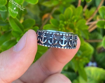 Viking Steel Sailors Anchor Band Ring Silver Man womans Ring Style Ring Unique Mens Unisex Silver Ring Jewelry Jewellery