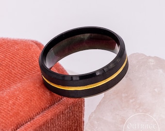 Black And Gold Band Ring For Men | Mans Stackable Band Rings | Simple Plain Black Rings | Jewellery Jewlery | High Quality Steel Rings Gifts