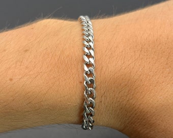 Pulsera de plata de 5 mm para hombre / Pulseras de plata de cadena de bordillo / pulseras de hombre / pulsera de mujer para hombre / Pulsera de eslabones Joyería para hombre y mujer