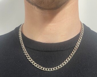 Collier en argent, 7 mm 20 pouces d'épaisseur, chaîne ras de cou, gourmette, acier inoxydable, 7 mm, chaîne en argent pour homme