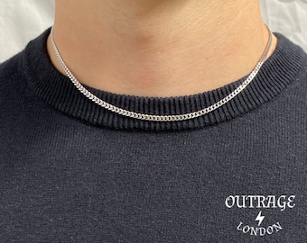 Mens Silver Necklace Chain | Choker Curb Curb 3mm Stainless Steel Necklace For Men | jewellery | jewlery | womans | curb chain Gift