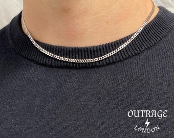 Mens Silver Necklace Chain | Choker Curb 3mm Stainless Steel Necklace For Men | jewellery | jewlery | womans | curb chain Gift