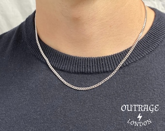 Chaîne de collier en argent pour hommes | Collier ras du cou Curb Curb 3mm en acier inoxydable pour hommes | bijoux | bijoux | les femmes | Chaîne gourmette Cadeau