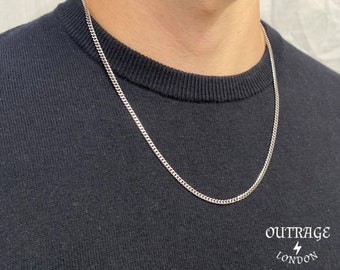 Mens Silver Necklace Chain | Choker Curb 3mm Stainless Steel Necklace For Men | jewellery | jewlery | womans | curb chain Gift