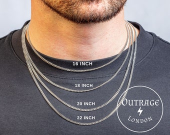 925 Sterling Silver 3MM Curb Chain Necklace For Man, Woman And Unisex Various Length And Widths