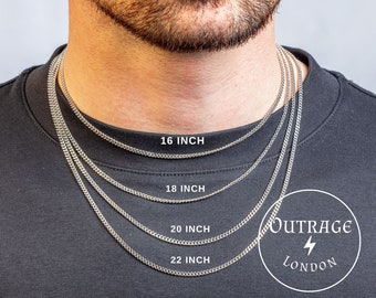 925 Sterling Zilver 3MM Curb Chain ketting voor man, vrouw en unisex, verschillende lengtes en breedtes