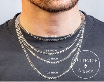 925 sterling zilveren 4 mm curb chain ketting voor man, vrouw en uniseks verschillende lengtes en breedtes